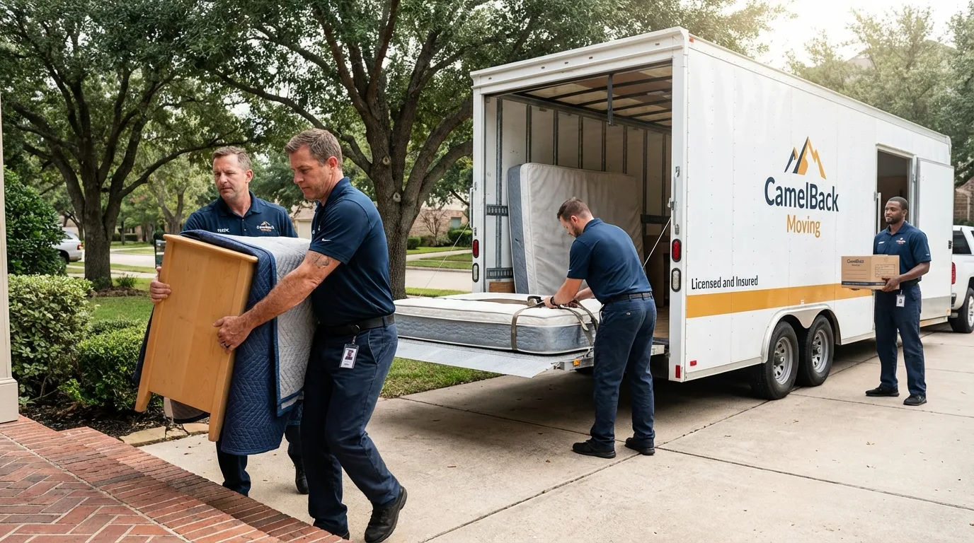 Crew loading residential truck for cross-state move from Johnston, IA