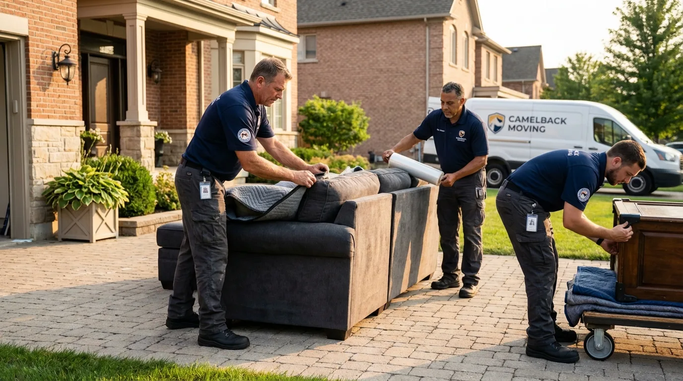 Large estate moving crew wrapping furniture in Johnston, IA